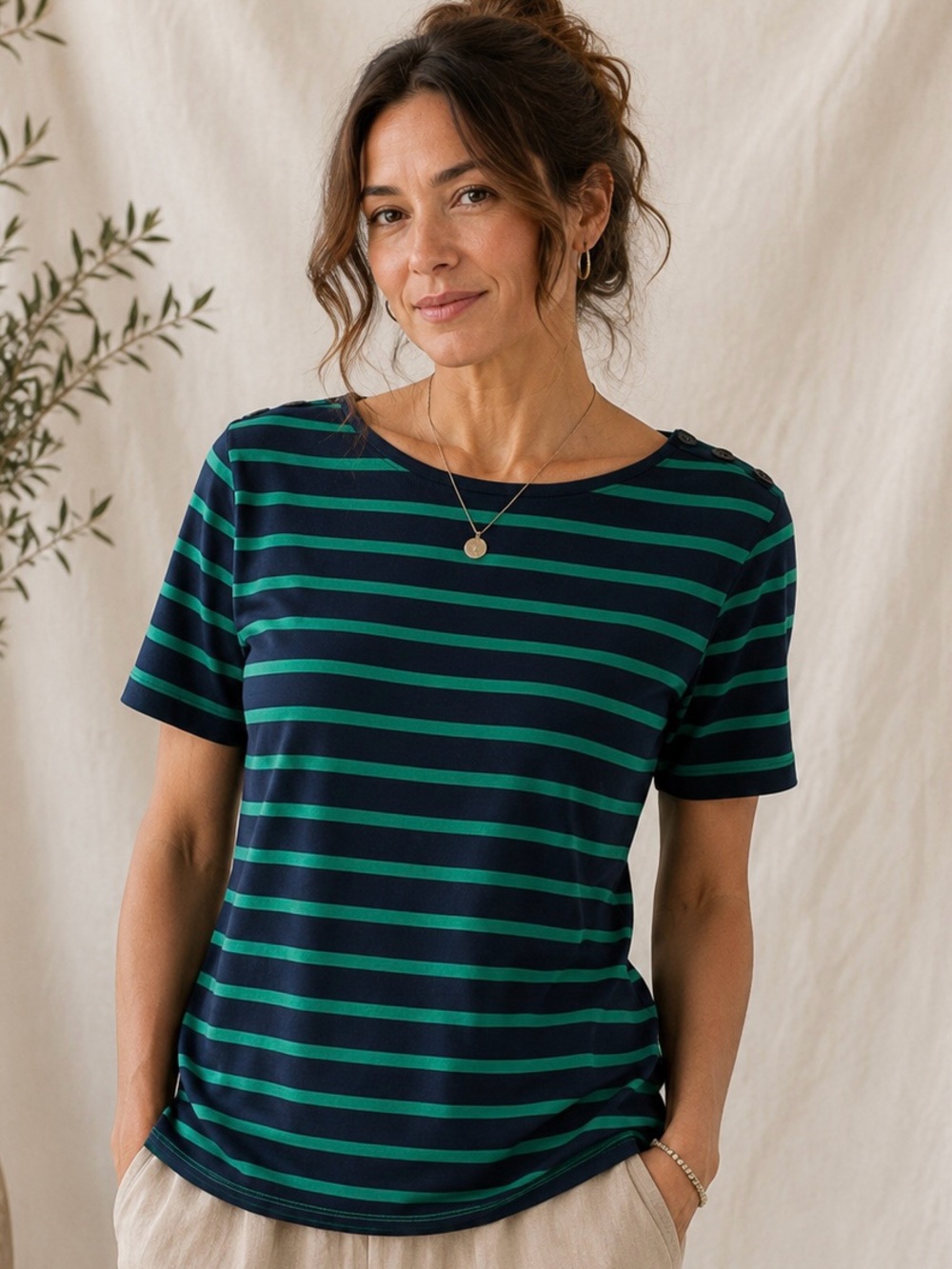 Anthropologie Top Pilcro Letterpress Cotton Blue Green Striped Crop Shirt Size S